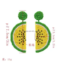 チャームクリエイティブフルーツウォーターメロンメロンピタヤシェイプイヤリングサマークールビーチペンダントビーズ織り織りドロップデリバリーユダヤ人dh9zj