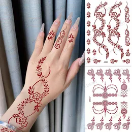 Brown Henna Tattoo Body Stickers for Women Henna Temporary Tattoos Lace Floral Mehndi Tattoo Waterproof Fake Tatoo Festival 240309