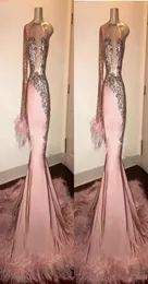 Glitter Pulin Balo Elbiseleri Denizkızı Uzun Kollu Tüyler Dantel Bir Omuz Afrika Resmi Gece Elbise Siyah Kız Wear3172538