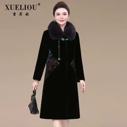 OU 2023 New Shirley Winter Fox Collar Integrated Middle Aged Mom Haining Fur Medium Long Coat Women 9045