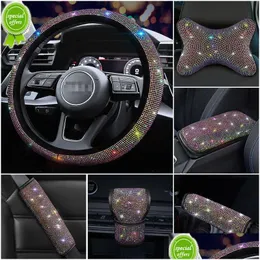 Decorazioni interne Nuovo 2022 Pu Leather Car Steering Wheel Er Set Diamond Pink Ers Cases per Lady Girls Accessori Drop Delivery Aut Dh3Dj