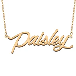 Paisley Name Necklace Custom Nameplate Pendant for Women Girls Birthday Gift Kids Best Friends Jewelry 18k Gold Plated Stainless Steel