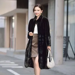 2023 True Haining New Whole Block Long Standing Collar Mink Fur Coat Women's Winter 1019