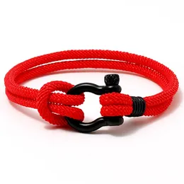 Braided Titanium Steel Bracelet Horseshoe Buckle Couple Red Rope Bracelets Bangle Cuff Men Fashion Jewelry