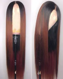 Frente do laço perucas de cabelo humano ombre dois tons t1b30 sedoso em linha reta cabelo virgem brasileiro 130 densidade nós descorados perucas completas do laço g4000956