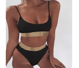 Shiny Bikini Set Push Up Swimwears High Waist Swimsuit Women String Strap biquini 2020 Solid Beachwear Sexy Bathing Suit2054680