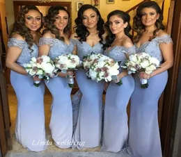 Nowy przylot niebieski na ramionach formalna sukienka druhna Elegancka szyfonowa bez pleców długa Suknia Maid of Honor Plus Size Vestidos Damas de7465719