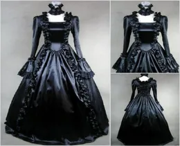 historical fashion baroque Black Gothic Wedding Dresses 1800s Victorian Vampire Wedding Gowns With Long Sleeve medieval Country Br7326538