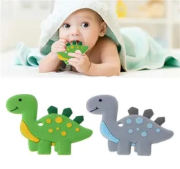 Baby dinosaurie teether säkerhet silikon djur tandlek leksak småbarn tuggbar teether diy tugga hänge halsbandsjuksköterska gåvor7980695