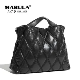 Mabula Simple Tote Quiltade väskor för kvinnor Winter Designer Luxury Handväskor Nylon Feather Down Padded Crossbody Pillow Purses 240307