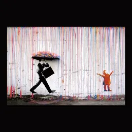 Kolor deszczowy banksyk dekoracje ścienne sztuka malowanie płótna plakat kaligraficzny druk obraz dekoracyjny salon wystrój domu221w