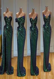NY SEXY Dark Green Sequined Lace Mermaid Evening Dresses Sequin Sleeveless Split Mermaid Sweep Train Custom Formal Party Dress P8488292