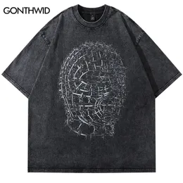 Men Hip Hop Streetwear T Shirt Iron Human Head Model Graphic T Shirt Black Cotton Loose Tshirt Harajuku Oversize Tops Tees 240304