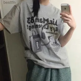 女性のTシャツ女性イヤホンプリントY2K美学Tシャツ特大の90年代ヴィンテージストリートウェアグラフィックトップ