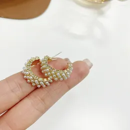 Orecchini a lobo Perle a forma di C piccole per le donne Perline d'imitazione Sottili accessori per orecchie per ragazze adorabili alla moda coreana