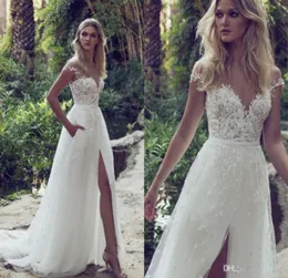 Limor Rosen 2022 ALine Lace Wedding Dresses Illusion Bodice Jewel Court Train Vintage Garden Beach Boho Wedding Party Bridal Gown9840242