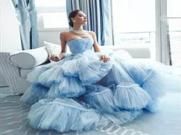 Kabarık Gökyüzü Mavi Ruffles Katmanlı Tutu Prom Elbiseler Omuzdan Uzun balo elbiseleri Moda resmi elbise Balows5404261