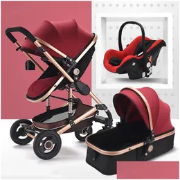 Strollers Baby Stroller 3 In 1 Newborn Carriage High Landscape Four Seasons Cushioning Brand Soft High-End Breathable Designer Drop De Ot7Fi