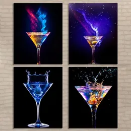 Cartaz de tela de vidro de vinho com luz azul, decoração de bar, pintura moderna para casa, arte de parede, imagem de sala de jantar, decoração 1285v