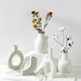 Nordic Ins Ceramic Vase Home Home Home White Veginive Creative Flower Potts Pot Vases Home Decorations Home Higdts T200624250Q