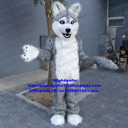 Maskottchen-Kostüme, langes Fell, pelzig, grauer Wolf, Husky-Hund, Fursuit, Maskottchen-Kostüm für Erwachsene, Cartoon-Outfit, große Familienfeier, Showtime, Bühnen-Requisiten Zx397