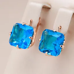 Dangle Earrings Kinel Big Square Blue Natural Zircon English For Women 585 Rose Gold Wedding Ethnic Pattern Daily Fine Jewelry