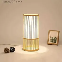 Lampy odcienie Nowy chiński styl bambusowy Lampa stołowa Kreatywna ręcznie robiona rattan sypialnia dekoracja nocna E27 stół światło L240311