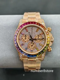 Orologio da uomo classico con diamanti arcobaleno in oro rosa 18 carati ETA7750 cronografo automatico con cristallo di zaffiro orologio da polso svizzero impermeabile