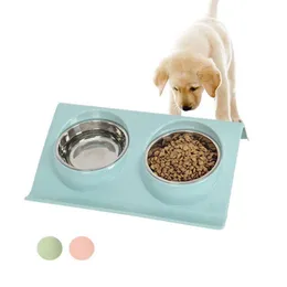 Stainless Steel Double Pet Bowls Food Water Feeder for Small Dog Puppy Cats Pets Supplies Feeding Dishes185e