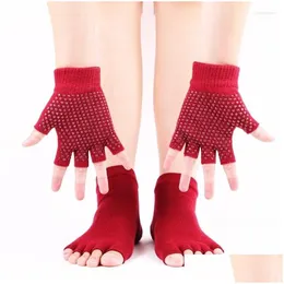 Yoga-Outfits-Set, Handschuhe, Damen, Sport, Pilates, Socken, Ballett, Tanz, fünf halbe Finger, Sile Dots, rutschfest, Drop-Lieferung, Sport im Freien, Ath Otgoi