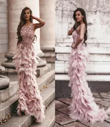 Arabic Pink 3D Floral Mermaid Feathers Prom Dresses 2k20 Long African Evening Gowns Semi Formal Gala Dress Graduation Party Gown4869699