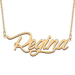 Regina Name Necklace Custom Nameplate Pendant for Women Girls Birthday Gift Kids Best Friends Jewelry 18k Gold Plated Stainless Steel