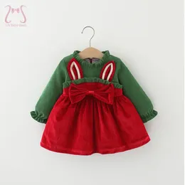 born Christmas Kids Girl Dress Sweet Bow Autumn Children Clothes Long Sleeve Rabbit Ears Toddler Costume 0 To 3 Years Infant 240228