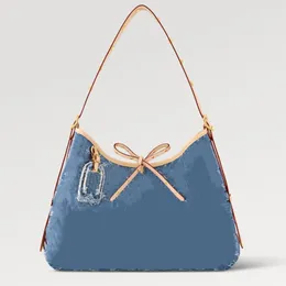 Explosion Women's M46855 New Remix CarryAll MM bag Denim canvas natural cowhide-leather trim design spacious interior everyday bags drawstring Blue flat pockets