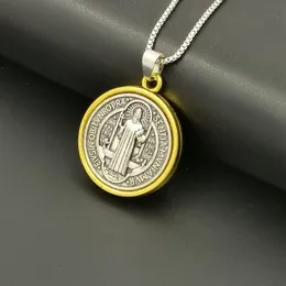 10Pc St Benedict Medal Cross Pendant Necklace Coin Medallion Necklace Talisman Two Tone Jewelry A-557d