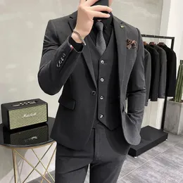 Jacka Vest Pants Highend Brand Boutique Fashion Solid Color Mens Casual Business Suit 3Piece Set Groom Wedding Dress 240227
