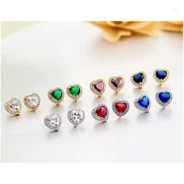 Stud Earrings 4Colors Gorgeous Brass White Gold Color Peach Heart Zircon Pave Cz For Women Luxury Wedding Jewelry Drop Delivery Dhyg9