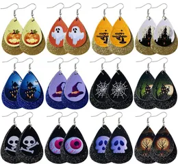 New Halloween Earrings Skull Sequins Water Drop shaped Doublelayer PU Leather Earrings Pumpkin Ghost Earrings for Women Jewelry M9625552