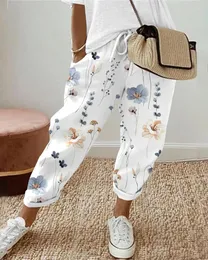 Pantaloni da donna Ninimour Donna Stampa floreale con coulisse Risvolto 2024 Primavera Autunno Casual Abbigliamento quotidiano Pantaloni lunghi Pantaloni da donna