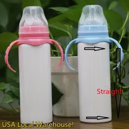 Местный склад в США, детская бутылочка для сублимации 8 унций с крышкой, силиконовые соски, соломинки, заготовки из нержавеющей стали с двойными стенками и изоляцией Kid300z