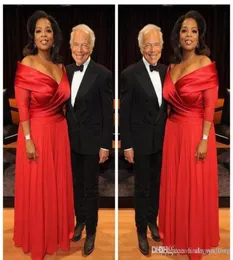 2019 Elegant Oprah Winfrey New Red Off The Shoulder Evening Dress Long Chiffon Formal Holiday Wear Party Gown Custom Made Plus Siz7178441