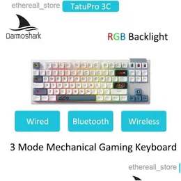 Клавиатуры Darmoshark K6 Проводная Bluetooth Беспроводная механическая игровая клавиатура P 87 Key Rgb Подсветка Gateron Switch Киберспорт ПК Ноутбук Dr Otwvp