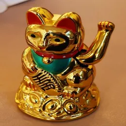 Maneki Neko Glückskatze Chinesisches Feng Shui Winkende Reichtums-Glückskatze Winkende Handkatze gold245x