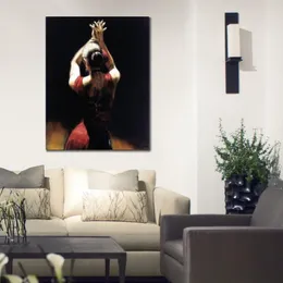 Pinturas a óleo feitas à mão em tela, dançarina de flamenco em vermelho, figura moderna, arte de mulher bonita para decoração de parede de casa268b