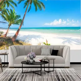 Bakgrundsbilder PO Bakgrund Maldiverna Sea View Coconut Tree Landscape Murals Wall Cloth Living Room TV Soffa Backdrop Home Decor Fresco351p