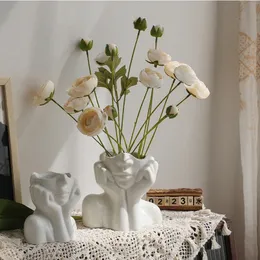 Nordic Style Flower Vase Women Body Half Face Flower Pot Vase Ceramic Art Crafts Bedroom Living Room Desktop Decoration 240229
