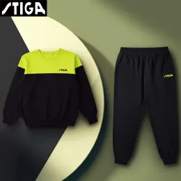 Polos Stiga manga comprida com capuz e calças conjunto de camisa de tênis de mesa roupas esportivas para homens e mulheres outwear