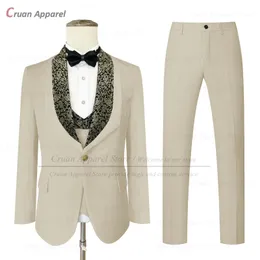 Formalne garnitury mężczyzn zestawy przyjęcia weselnego, który wykonano eleganckie eleganckie blezerowe spodnie kamizelki 3 sztuki mody bankiety klasyczne stroje 240306