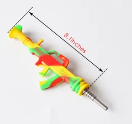 AK47 Forma 8.10 polegadas longo kit coletor de silicone portátil cachimbo com ponta de aço inoxidável Dab palha plataformas petrolíferas pipe9326564