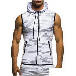 Mens Hoodies Sweatshirts ELE-VAICES SOMMER MEN Gym Fitness Camouflage Mesh Zip Up ärmlös huva Tank Top Drop Delivery Apparel Cl otxzg